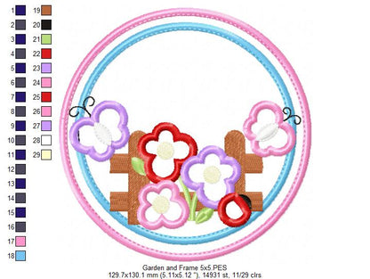 Garden Flowers Frame - Applique