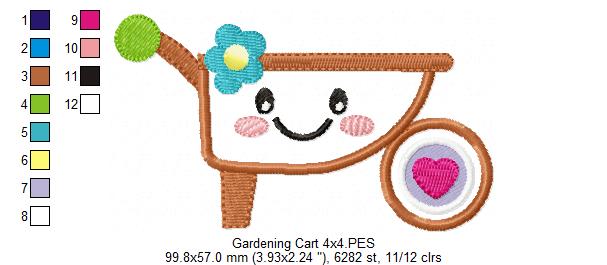 Cute and Happy Wheelbarrow - Applique