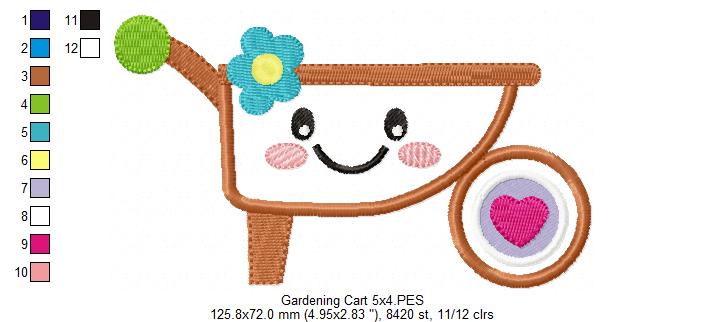 Cute and Happy Wheelbarrow - Applique