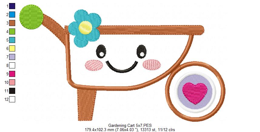 Cute and Happy Wheelbarrow - Applique