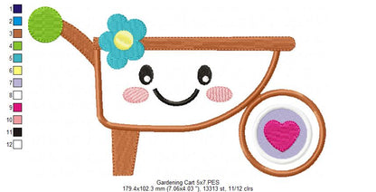 Cute and Happy Wheelbarrow - Applique