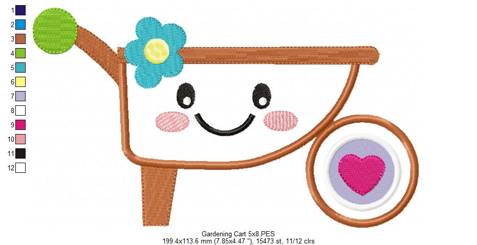 Cute and Happy Wheelbarrow - Applique