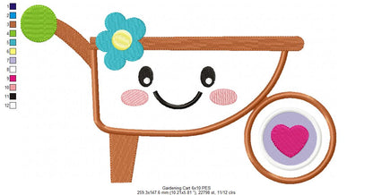 Cute and Happy Wheelbarrow - Applique