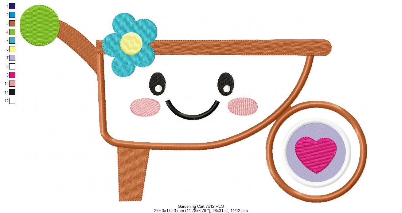 Cute and Happy Wheelbarrow - Applique