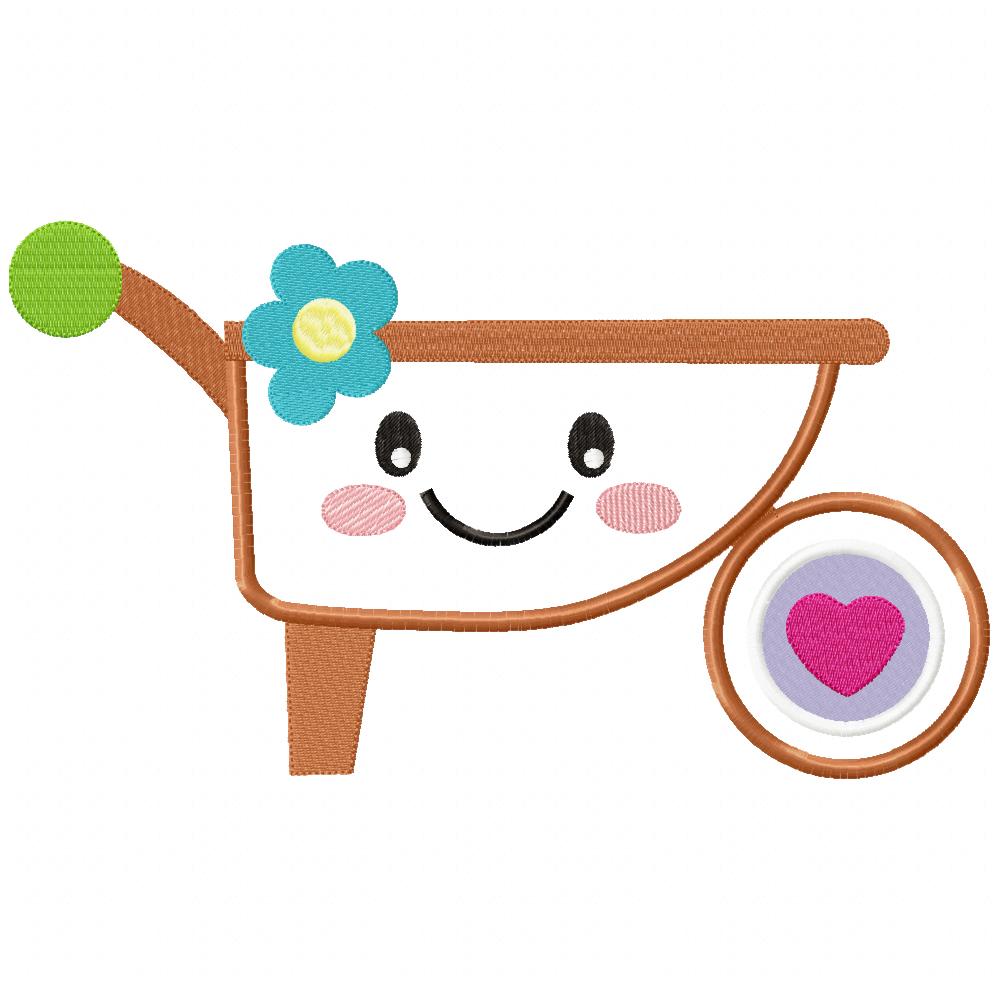 Cute and Happy Wheelbarrow - Applique