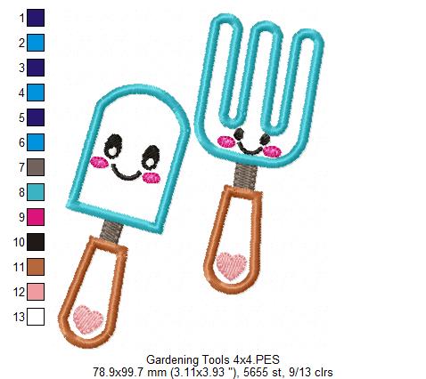 Cute Happy Gardening Tools - Applique