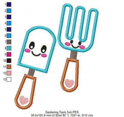 Cute Happy Gardening Tools - Applique