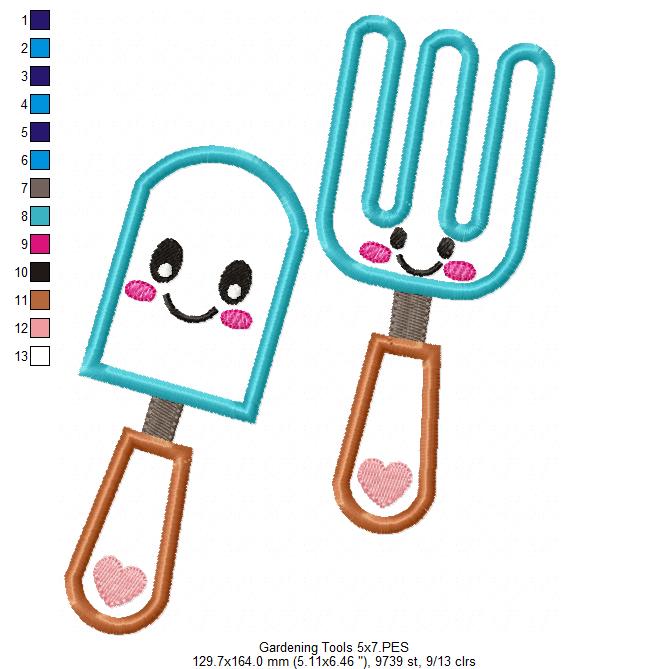 Cute Happy Gardening Tools - Applique