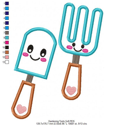 Cute Happy Gardening Tools - Applique