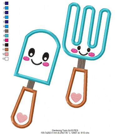 Cute Happy Gardening Tools - Applique