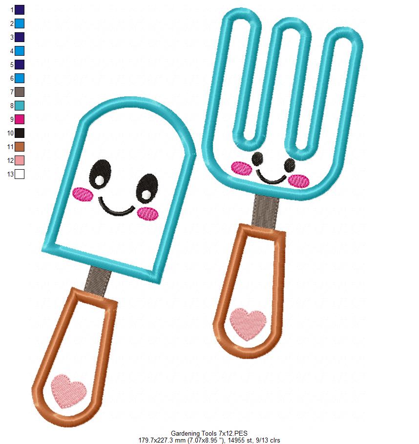 Cute Happy Gardening Tools - Applique