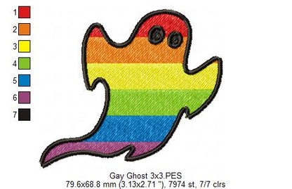 Cute LGBT Gay Ghost - Fill Stitch