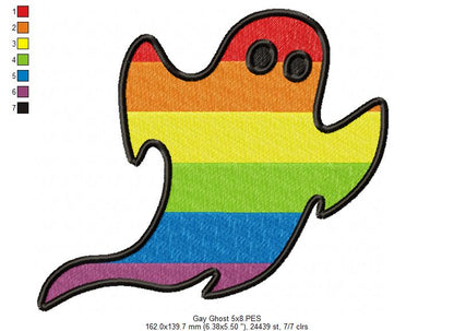 Cute LGBT Gay Ghost - Fill Stitch