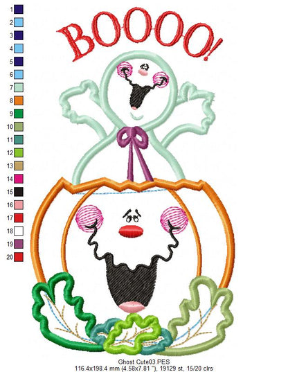 Cute Ghost and Pumpkin - Applique