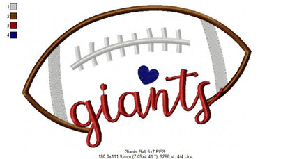 Football Giants Ball - Fill Stitch