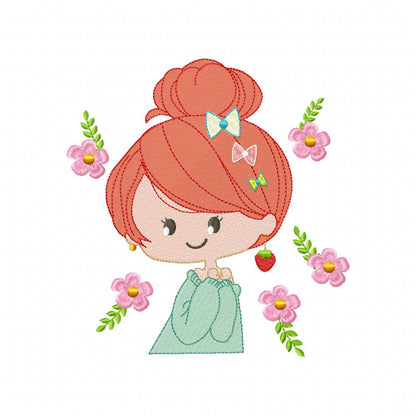 Ginger Girl and Flowers - Fill Stitch