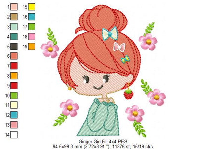 Ginger Girl and Flowers - Fill Stitch and Rippled - Set of 2 designs