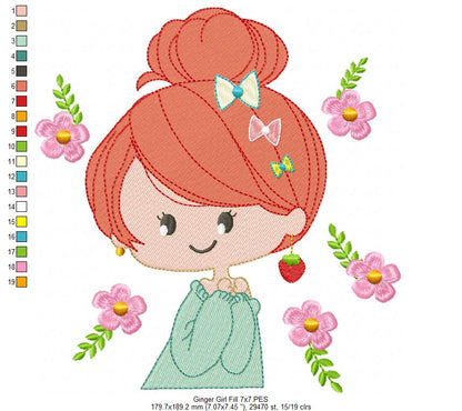 Ginger Girl and Flowers - Fill Stitch