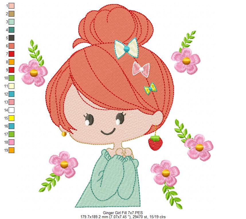 Ginger Girl and Flowers - Fill Stitch