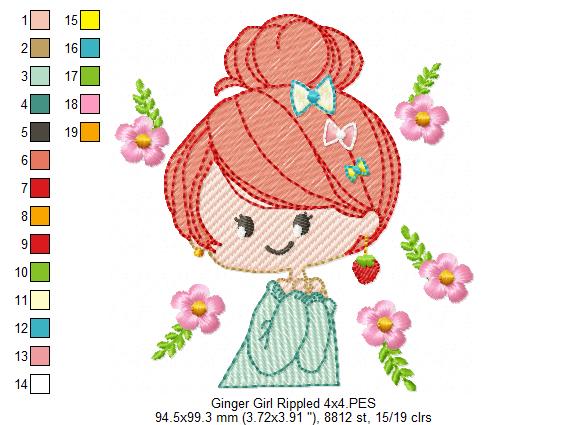 Ginger Girl and Flowers - Fill Stitch and Rippled - Set of 2 designs