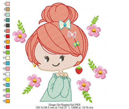 Ginger Girl and Flowers - Fill Stitch and Rippled - Set of 2 designs