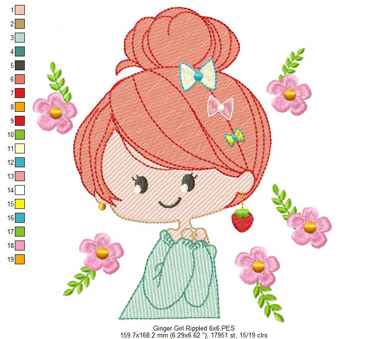 Ginger Girl and Flowers - Rippled