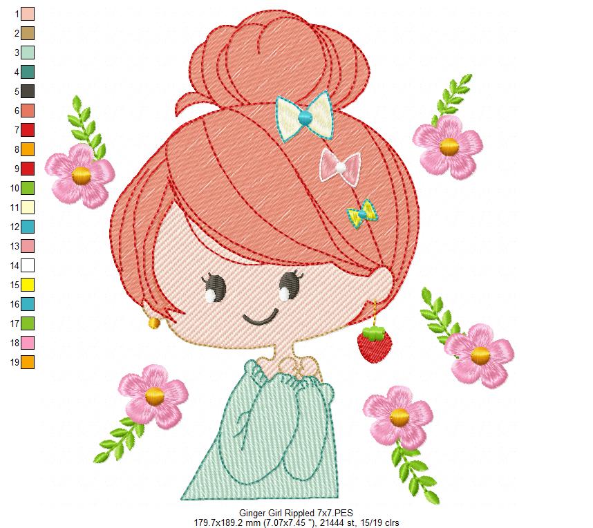 Ginger Girl and Flowers - Fill Stitch and Rippled - Set of 2 designs