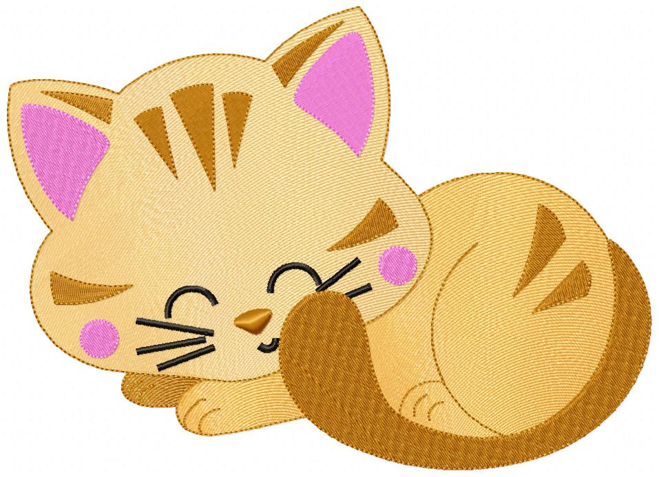 Sleepy Ginger Kitty - Fill Stitch – Machine Embroidery Design