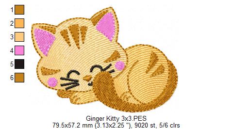 Sleepy Ginger Kitty - Fill Stitch – Machine Embroidery Design
