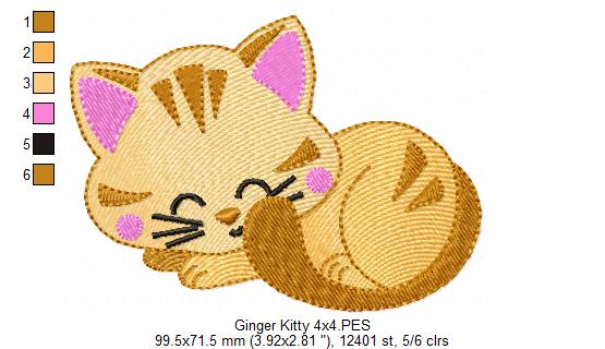 Sleepy Ginger Kitty - Fill Stitch – Machine Embroidery Design