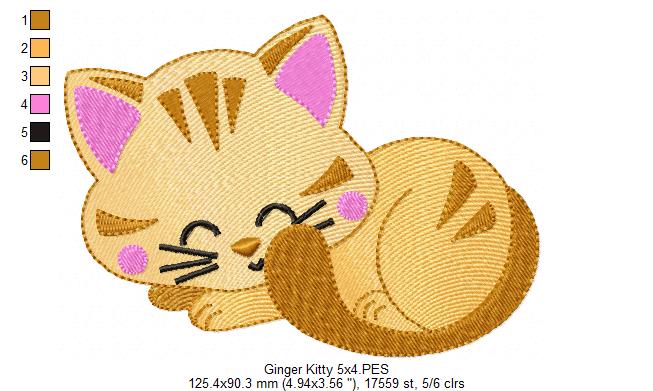 Sleepy Ginger Kitty - Fill Stitch – Machine Embroidery Design