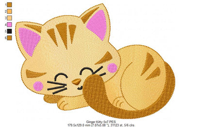 Sleepy Ginger Kitty - Fill Stitch – Machine Embroidery Design