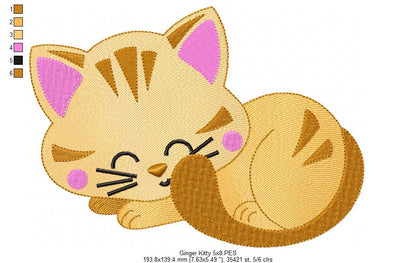 Sleepy Ginger Kitty - Fill Stitch – Machine Embroidery Design