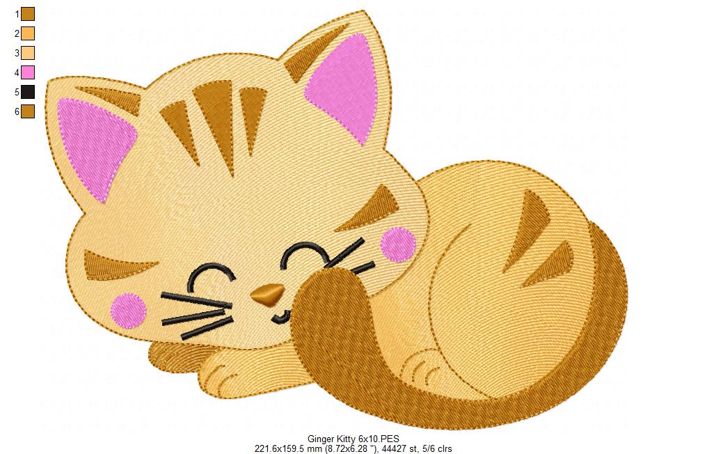 Sleepy Ginger Kitty - Fill Stitch – Machine Embroidery Design