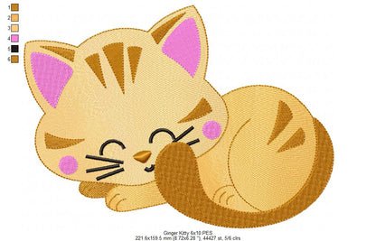 Sleepy Ginger Kitty - Fill Stitch – Machine Embroidery Design