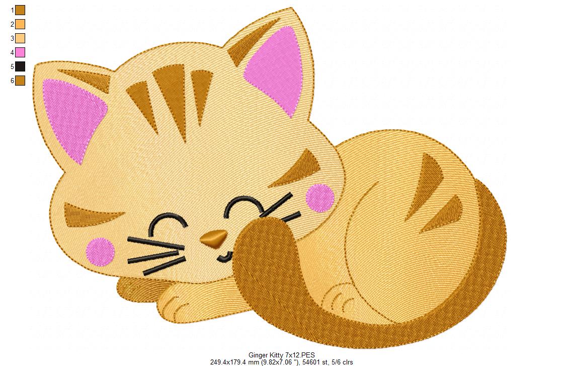 Sleepy Ginger Kitty - Fill Stitch – Machine Embroidery Design