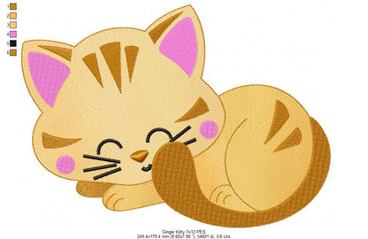 Sleepy Ginger Kitty - Fill Stitch – Machine Embroidery Design