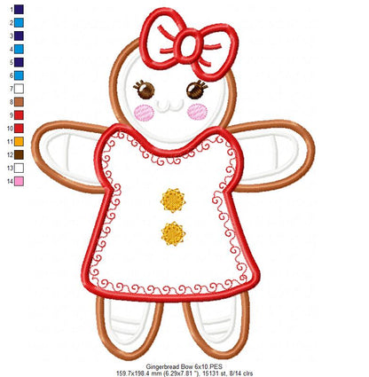 Gingerbread Girl Bow - Applique