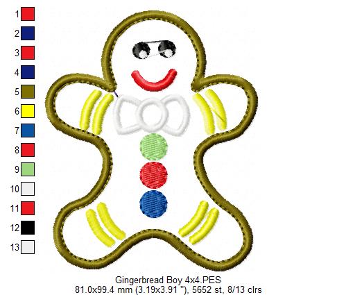 Christmas Gingerbread Boy - Applique - Machine Embroidery Design