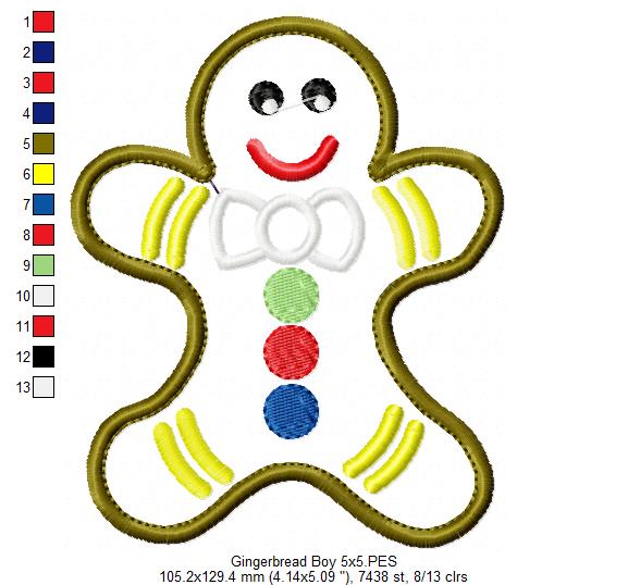 Christmas Gingerbread Boy - Applique - Machine Embroidery Design