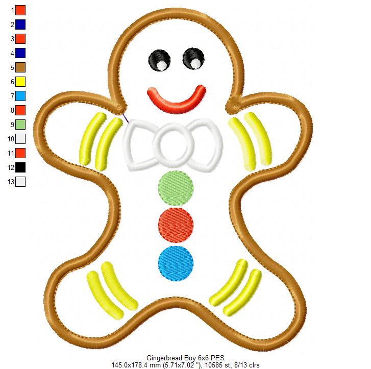 Christmas Gingerbread Boy - Applique - Machine Embroidery Design