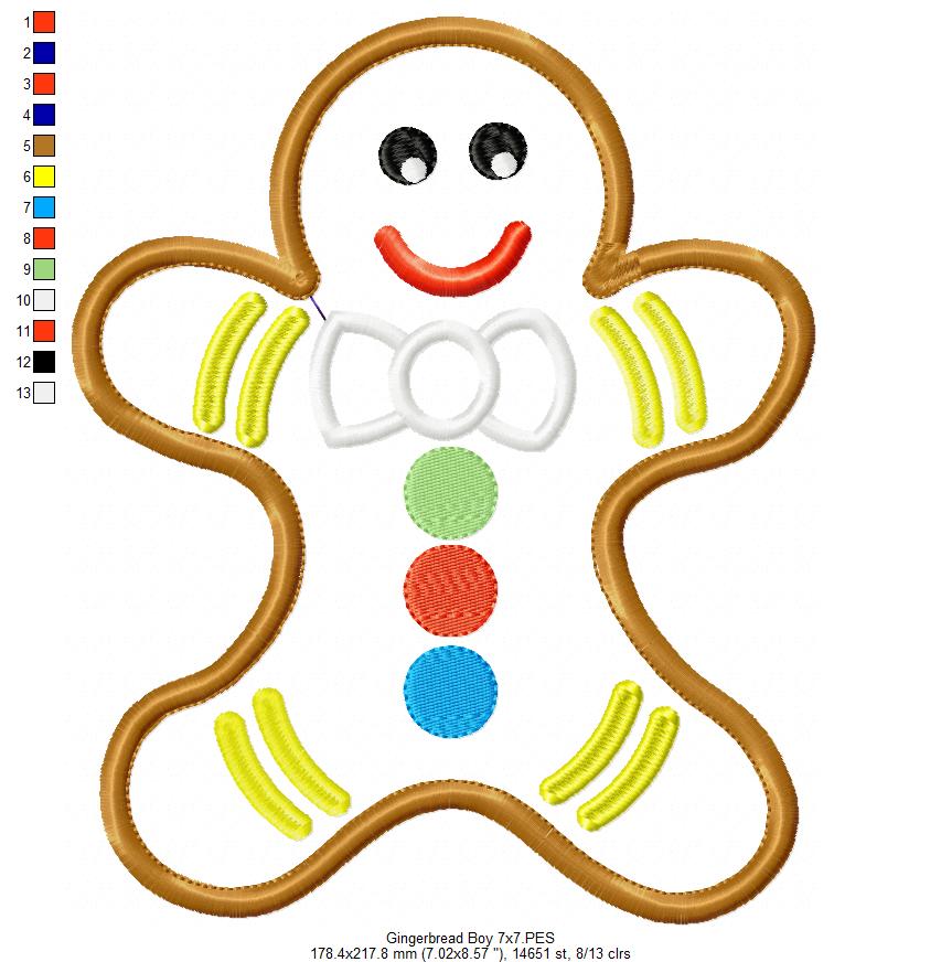 Christmas Gingerbread Boy - Applique - Machine Embroidery Design