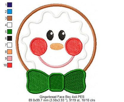 Christmas Gingerbread Face Boy and Girl - Applique