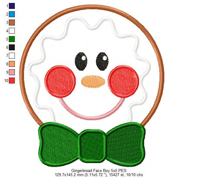 Christmas Gingerbread Face Boy and Girl - Applique