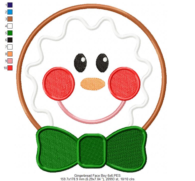 Christmas Gingerbread Face Boy and Girl - Applique