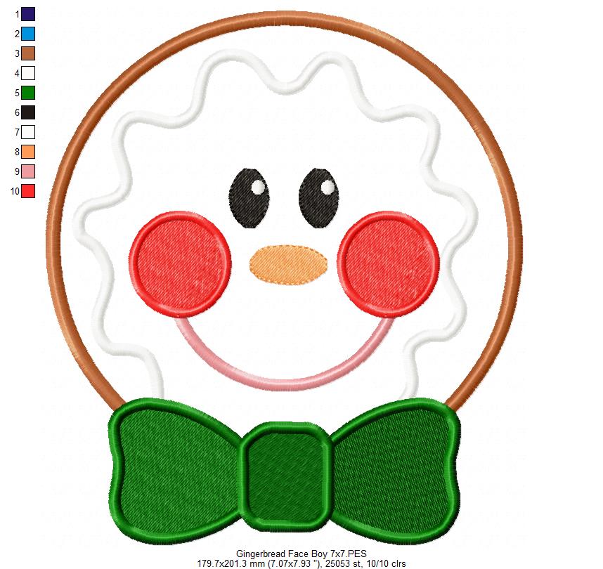 Christmas Gingerbread Face Boy and Girl - Applique