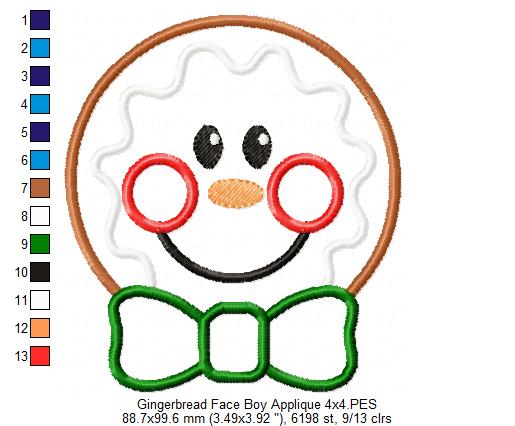 Christmas Gingerbread Face Boy and Girl - Applique