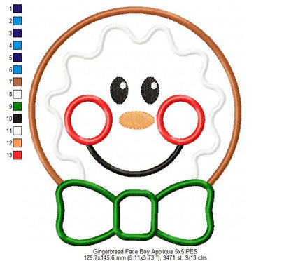 Christmas Gingerbread Face Boy and Girl - Applique