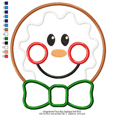 Christmas Gingerbread Face Boy and Girl - Applique