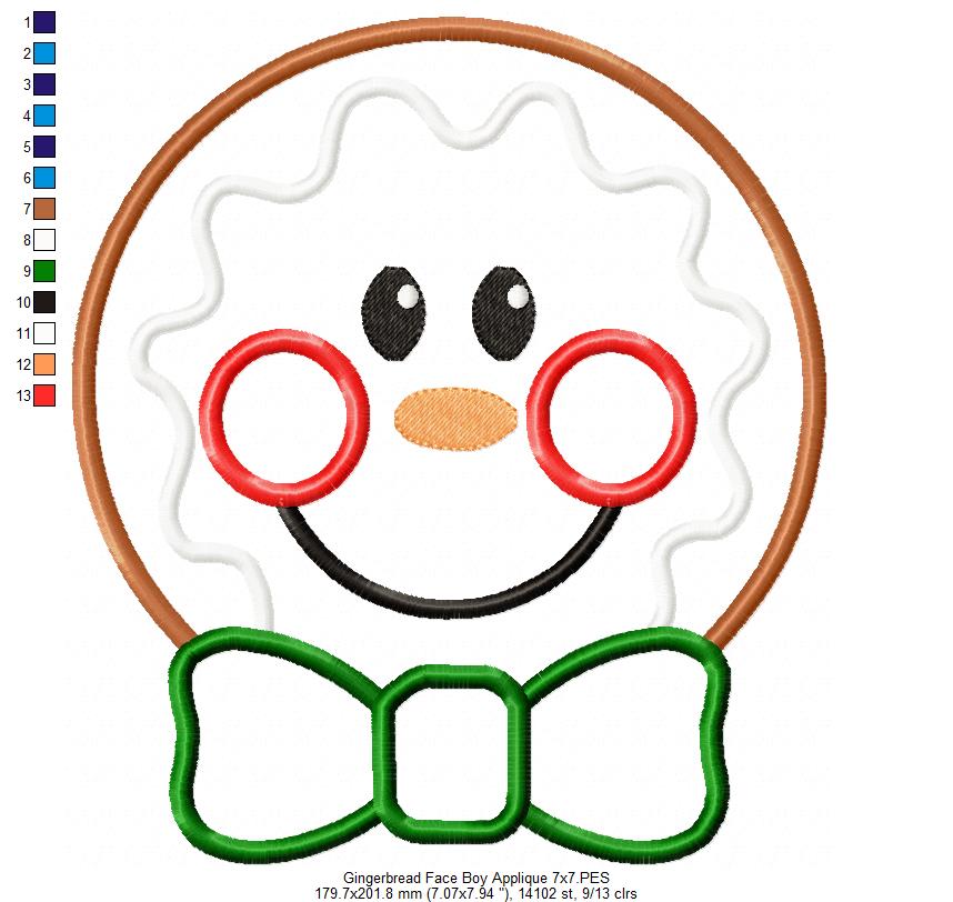 Christmas Gingerbread Face Boy and Girl - Applique